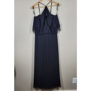 BCBG MaxAzria Black Silk Chiffon Long Maxi Dress Gown Halter Sleeveless 8